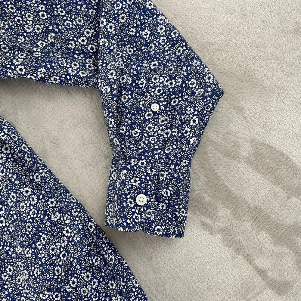 J. CREW Shirt Men Medium Blue Floral Slim Fit Flex Washed Preppy‎ Long Sleeve
